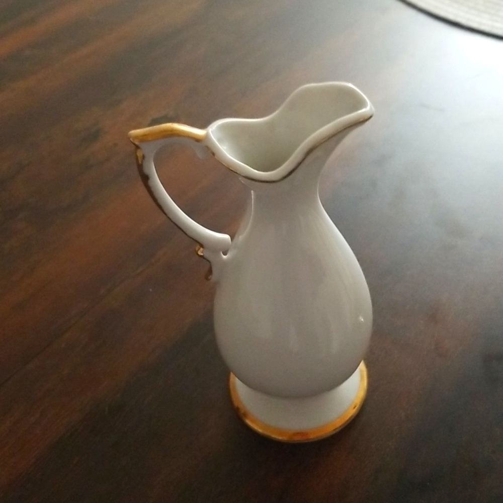 White Porcelain Miniature Pitcher Vase Gold Trim 5 Inch - Picture 3 of 4